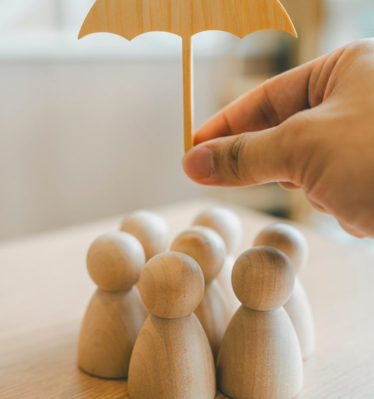 Umbrella,Icon,And,People,Model.,Security,Protection,And,Group,Insurance.